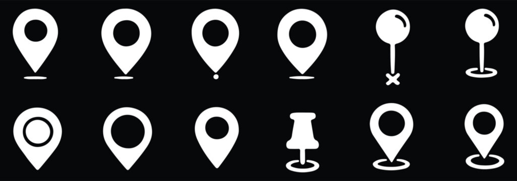 Map pin, location icon, map marker, pushpin, flag, marker, and other icons