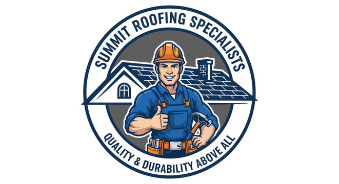 Summit Roofing Specialists Logo with Roofer and House.