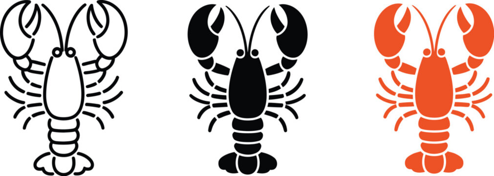 Minimalist lobster designs, outline silhouette colorful styles, seafood illustration, marine life concept, clean flat vector