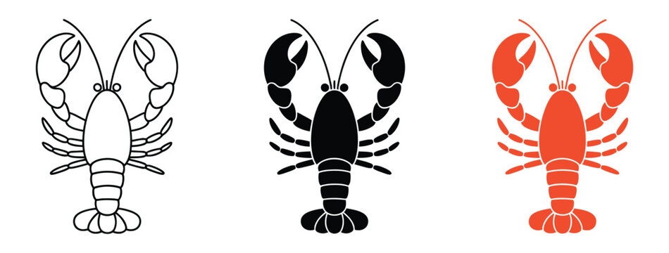 Minimalist lobster designs, outline silhouette colorful styles, seafood illustration, marine life concept, clean flat vector