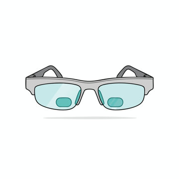 Flat illustration of bifocal eyeglasses with light blue lenses and gray frames