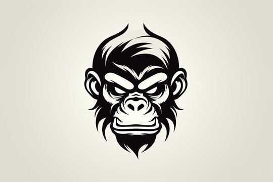 Angry Monkey Head Logo &ndash; Black Tribal Animal Mascot Illustration
