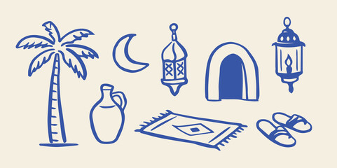 Arabian decor doodle icon set hand drawn vector illustration © Victoria