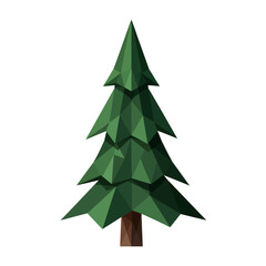 Fototapeta premium A geometric, low-polygon illustration of a solitary green fir tree with a brown trunk on a white background