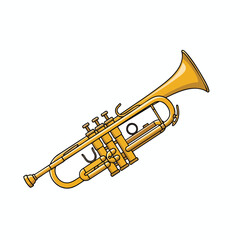Obraz premium Golden trumpet with three valves, clear bell, and mouthpiece