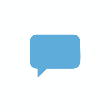 Flat blue speech bubble icon with rounded corners and a pointed tail