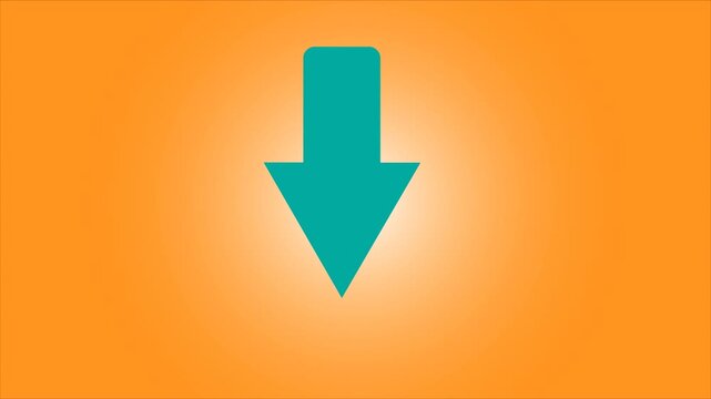 Downward teal arrow icon on vibrant orange gradient background for business decline or downward trend