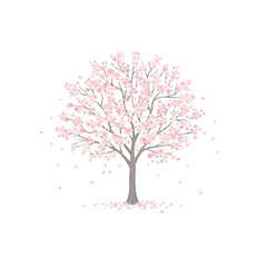 Obraz premium Delicate pink cherry blossom tree illustration, embodying the ephemeral beauty of spring and natural seasonal renewal with gracefully falling petals