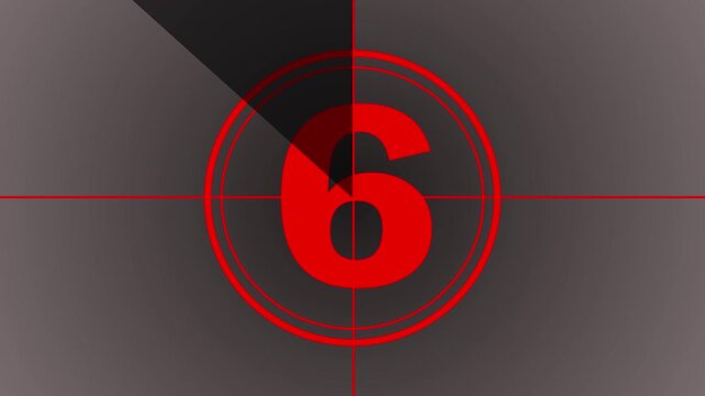 10 seconds from red color vintage film leader countdown animation. Cinema movie reel timer effect screen. countdown from 10 to 0 number old film timer count in retro style