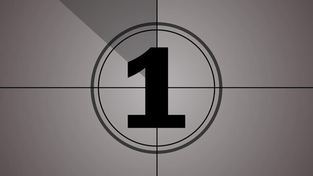 Black retro countdown animation 5 to 0 number 4k video. Vintage film leader countdown from 5 to 0 seconds. Five seconds old film circular countdown animation vintage