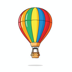 Fototapeta premium Vibrant rainbow hot air balloon with a wicker basket floats against a white background