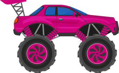Pink monster truck with large wheels cartoon © WinWin