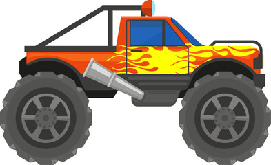 Monster truck cartoon drawing with flames design © WinWin