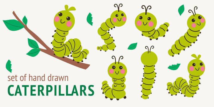 Cute caterpillar set cartoon insects collection
