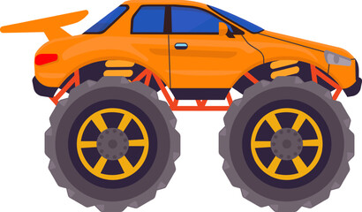 Orange monster truck illustration with large wheels © WinWin