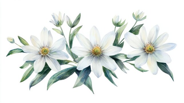 adorable watercolor edelweiss flowers, white background