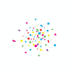 Obraz premium Vibrant colorful confetti explosion with stars, circles, and triangles scattered