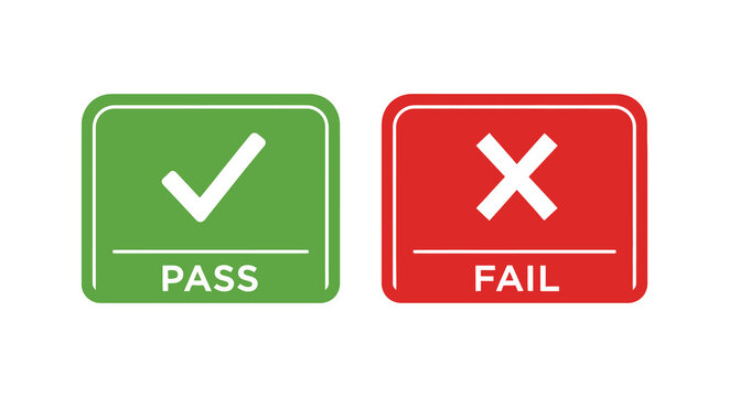 Two rounded square icons one green with a checkmark and one red with an x representing pass and fail silhouette