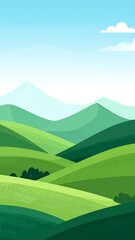 Fototapeta premium Serene green hills landscape with mountains.