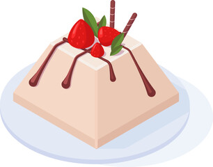 Dessert with strawberries, chocolate, and mint leaves on plate © WinWin