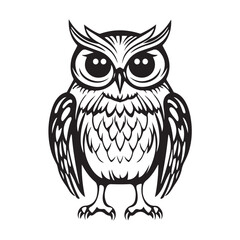 Obraz premium Owls black sketch. Angry owl, hand drawn wild forest birds heads. Decorative engraving illustration, abstract vector bird set.