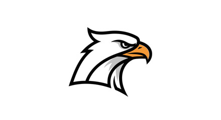 Fototapeta premium A striking black silhouette of an eagle's head, depicted in profile against a clean white background, showcasing its sharp features and powerful gaze.