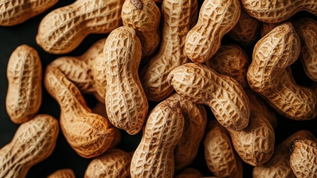 Close up of peanuts in shells on dark surface