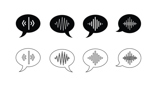 Black and white speech bubble icons representing sound waves and voice messages
