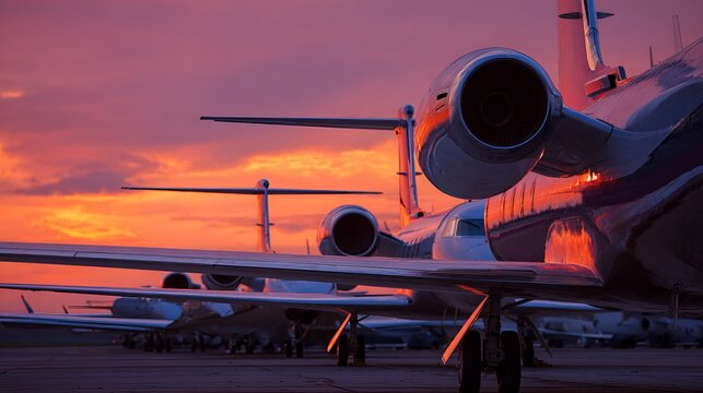 Gulfstream Jets' back parts glow at sunset.