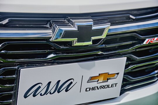 Ambato, Ecuador - June 09, 2025: Chevrolet logo prominently displayed on a vehicle's front grille, showcasing the brand's iconic design and craftsmanship in automotive engineering