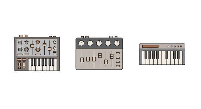 Electronic music keyboards and synthesizers.
