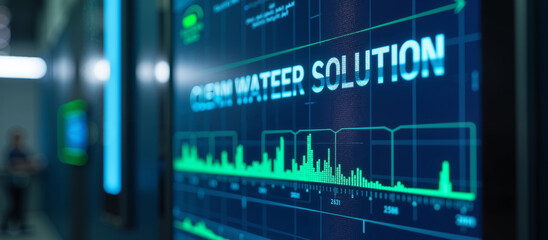 Fototapeta premium Digital interface showing environmental data graphs and metrics for sustainable clean water management solutions