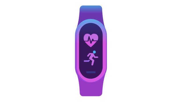 Modern fitness tracker smartwatch vector icon illustration with heart rate monitor and running activity symbol, featuring a vibrant blue and purple gradient design for health and sports apps.