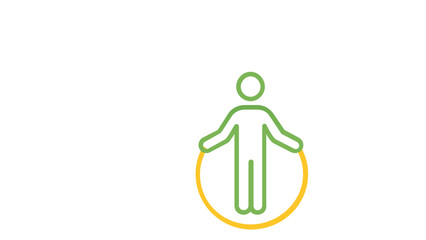 Obraz premium Minimalist green and yellow vector icon illustration of a person exercising with a hula hoop, representing fitness, health, active lifestyle, and sports training in a clean flat design style.