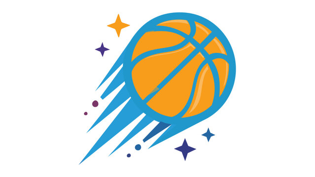 Dynamic basketball vector illustration featuring a ball in motion with fiery orange trails and sparkling stars, ideal for sports branding, athletic logos, fitness icons, and digital designs.