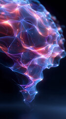 Obraz premium Futuristic abstract visualization of a glowing neural network, illustrating complex thought processes and digital communication.