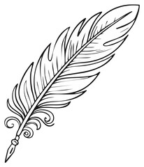 Obraz premium Hand drawn vintage quill feather pen vector line art illustration for writing literature and calligraphy