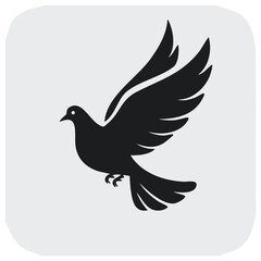 Fototapeta premium Elegant black flying dove silhouette vector graphic icon symbol of peace and love