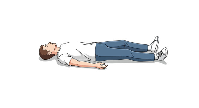 Illustration of a man lying flat on his back in a relaxed supine position