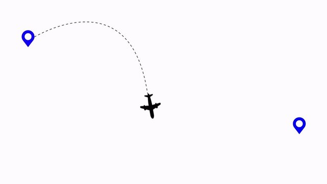 Airplane line path flying toward a destination point with alpha channel on clean background.