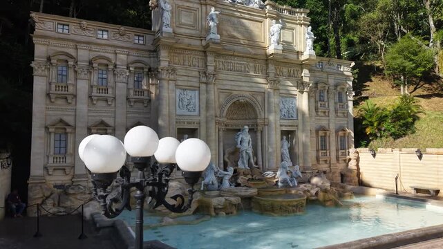 A scale replica of the iconic Trevi Fountain recreates the charm of Italian architecture and becomes one of the most photogenic settings for visitors - Serra Negra, S&atilde;o Paulo, Brazil