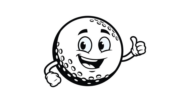 A cheerful cartoon golf ball character gives a thumbs up with a smiling face presenting a playful design silhouette high quality professional