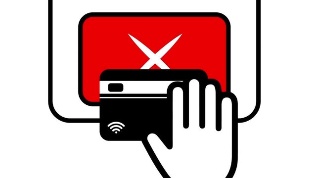 Hand Tapping Contactless Card at Payment Terminal Displaying 'Tap Here' and Error