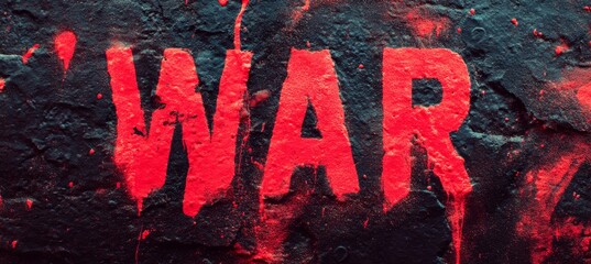 Obraz premium War text in red paint on stone. Generative AI technology.