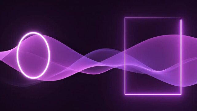 Abstract neon wave pattern with glowing geometric shapes on a dark background, futuristic design concept