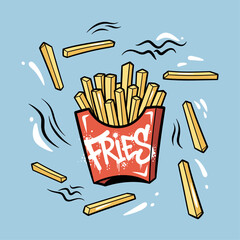 French fries in a red box.