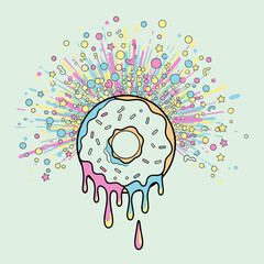 Colorful Donut with Melting Icing.
