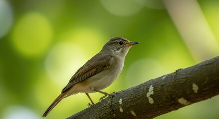 Obraz premium Small bird perched on a branch against a blurred green background