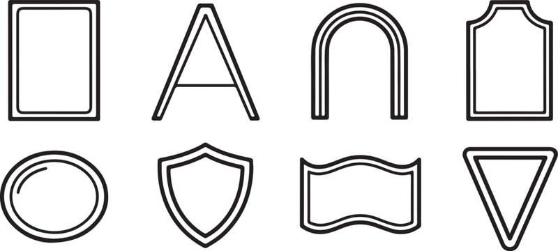 Various geometric shapes arranged in two rows with simple black outlines Vector