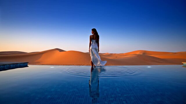 a luxury desert resort during Blue Hour. This scene highlights Inland Tourism, AlUla, Liwa, glamping, and the  "Quiet Luxury" travel trend.